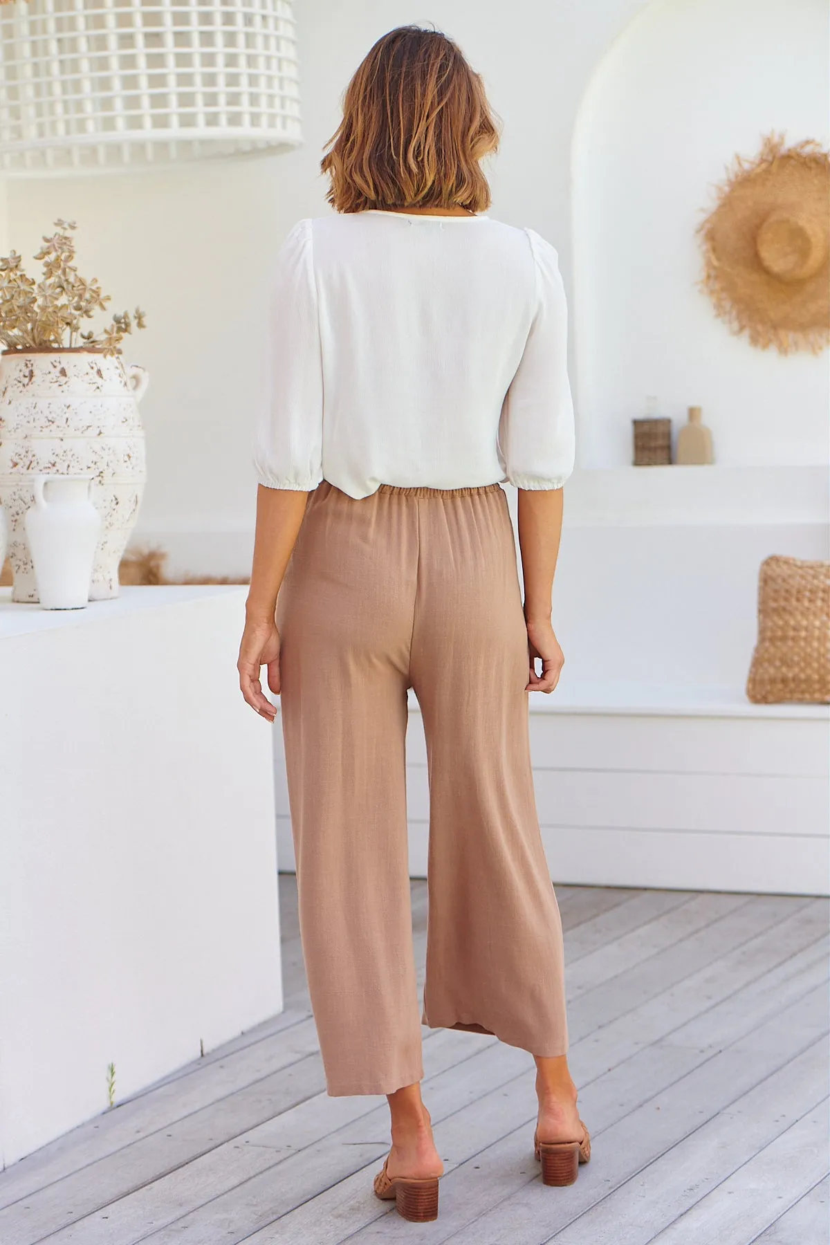 Denver Tie Waist Caramel Linen Pants