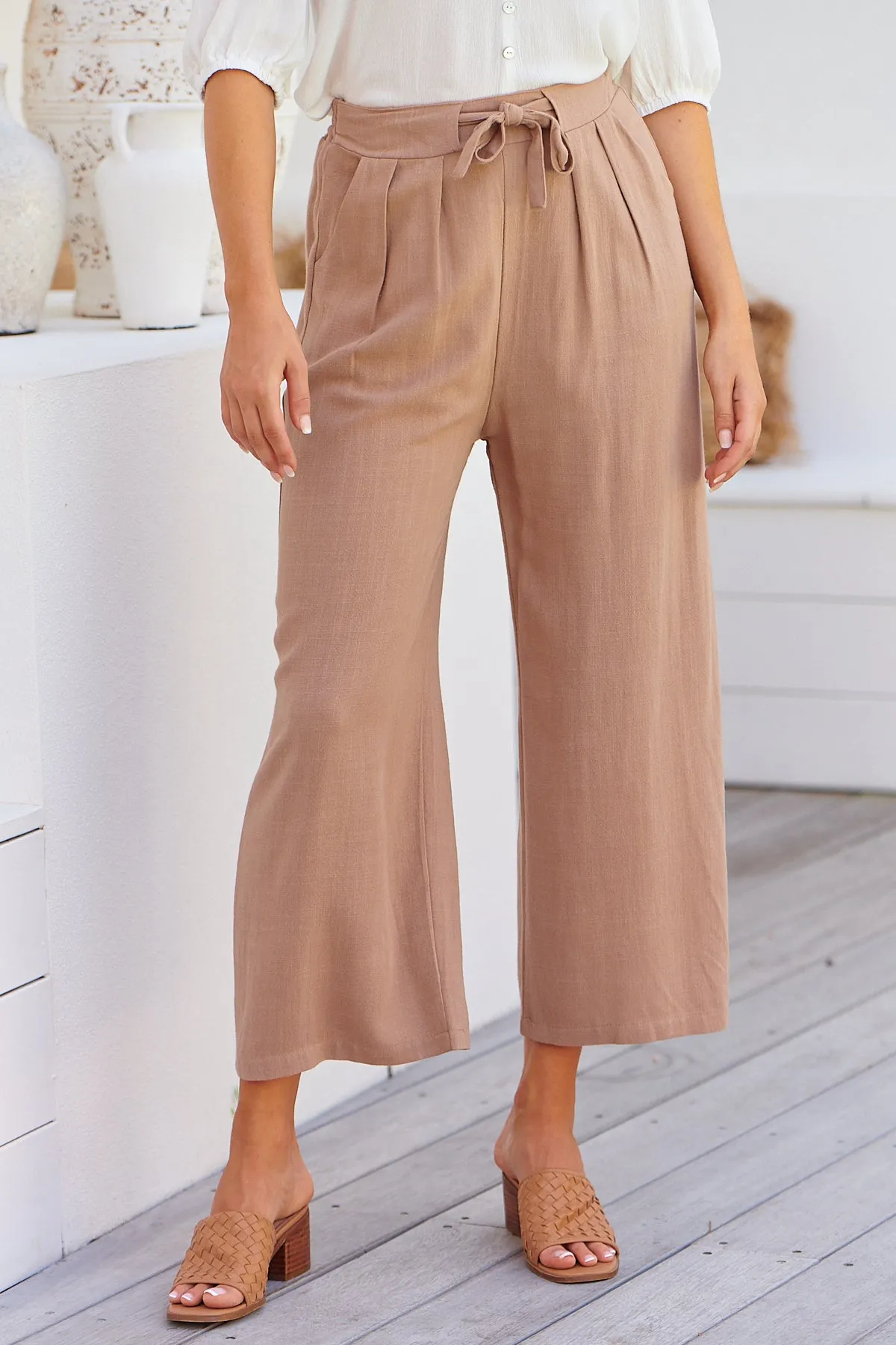 Denver Tie Waist Caramel Linen Pants