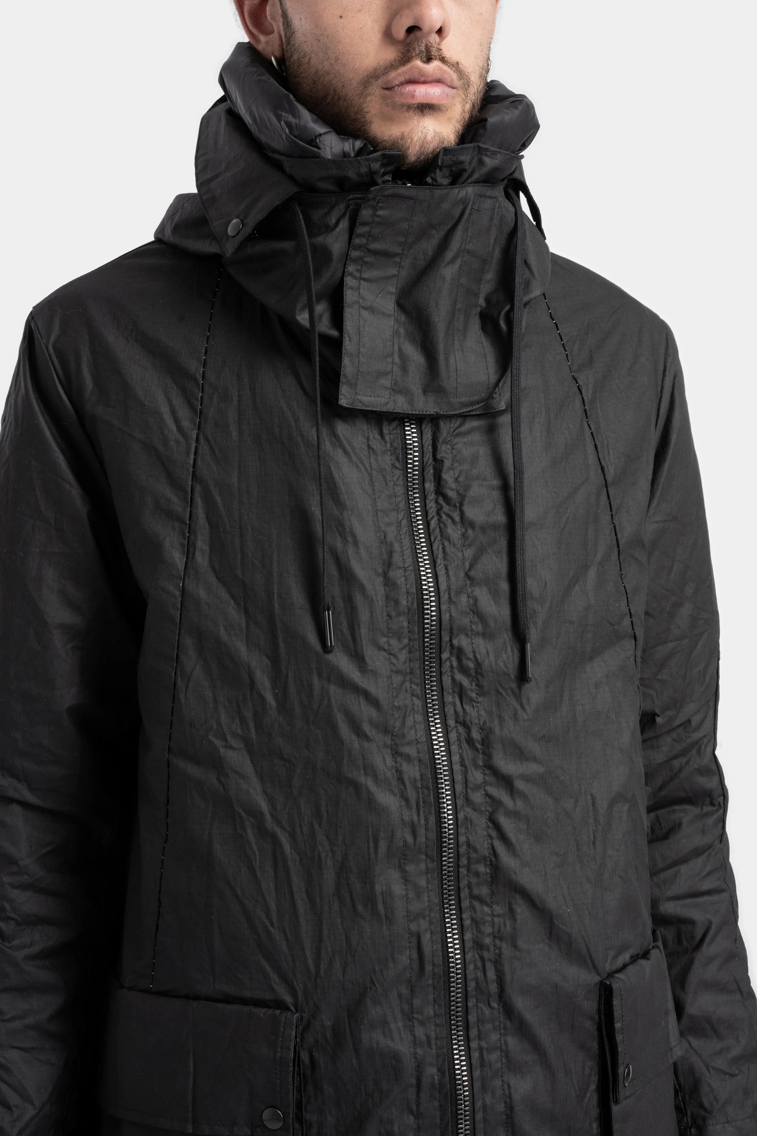 Down padded waxed cotton ripstop two layer Parkas