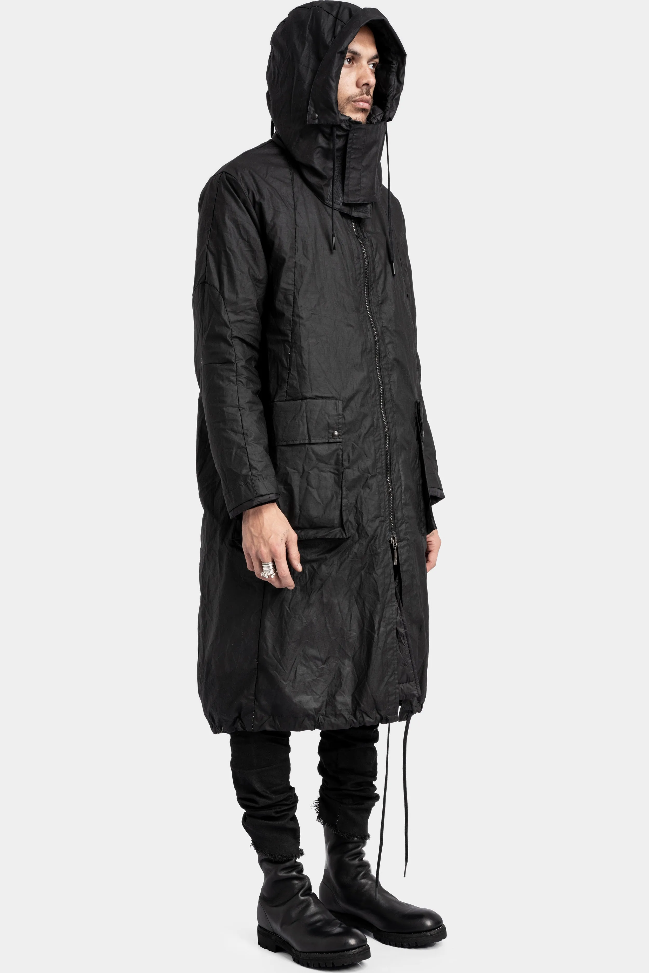 Down padded waxed cotton ripstop two layer Parkas