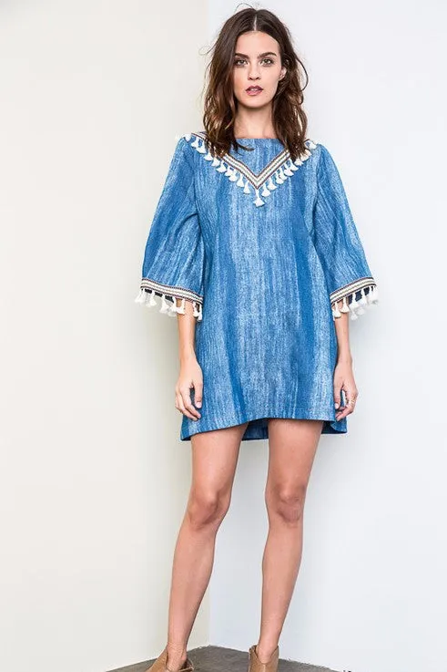 Eclectic Babe Denim Tassel Dress