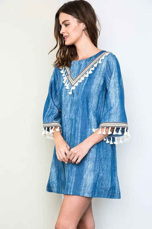 Eclectic Babe Denim Tassel Dress