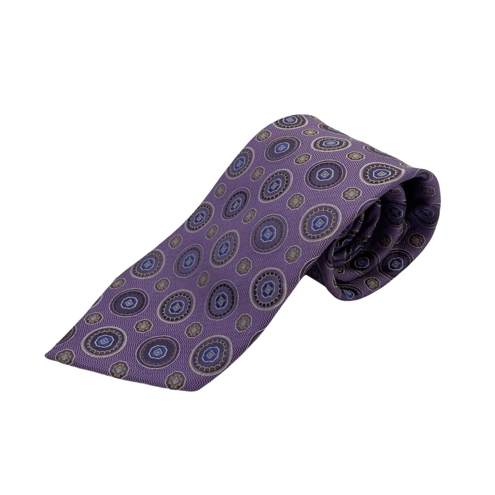 ERMENEGILDO ZEGNA Abstract Circular Pattern Silk Tie - Purple