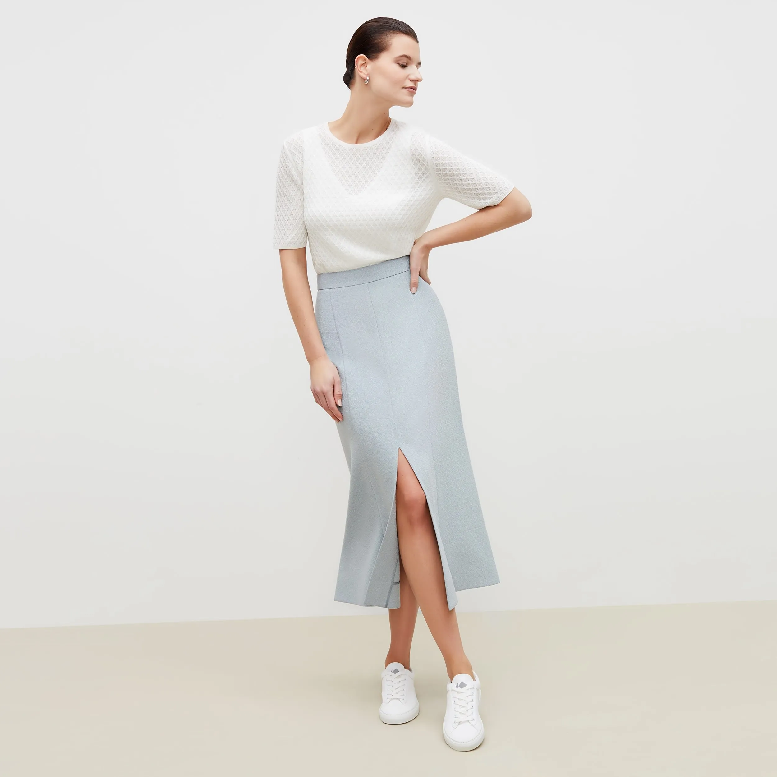 Eva Skirt - Textured Suiting :: Powder Blue