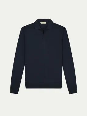 Extrafine Merino Buttonless Polo Navy