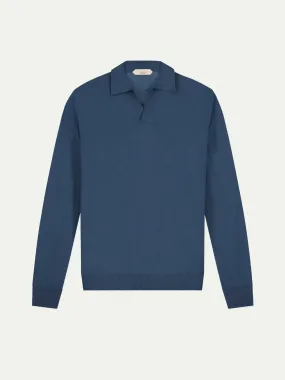 Extrafine Merino Buttonless Polo Steel Blue