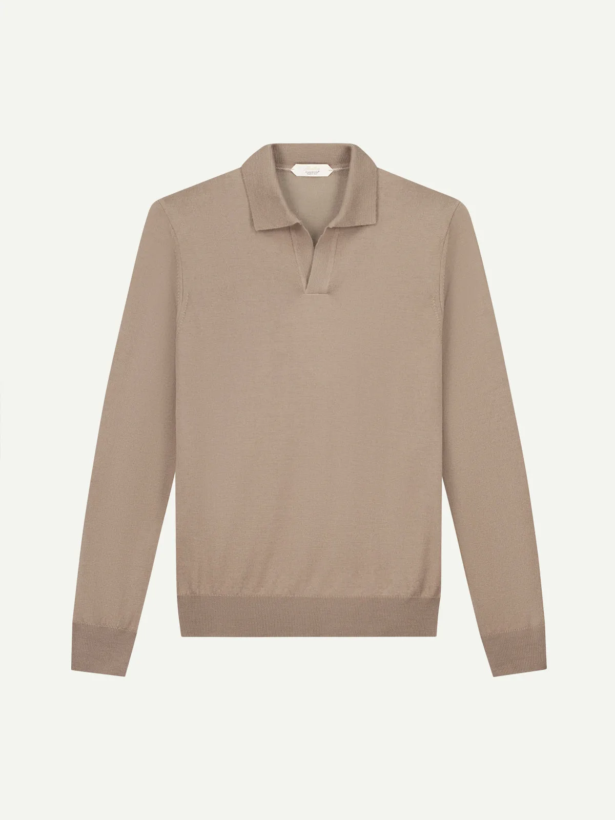 Extrafine Merino Buttonless Polo Taupe