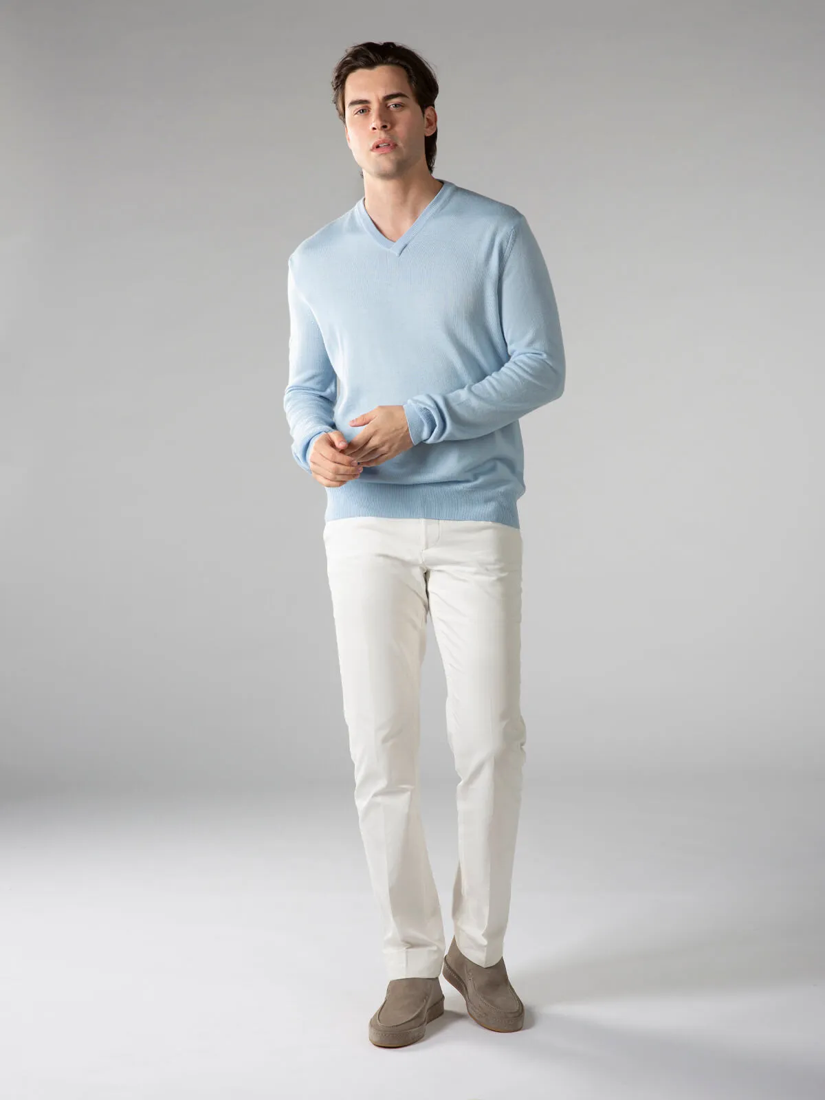 Extrafine Merino V-Neck Light Blue