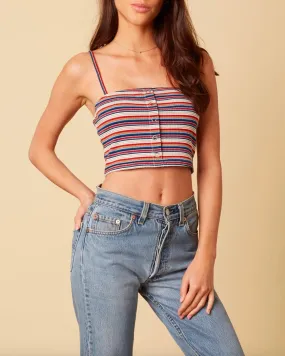 Final Sale - Cotton Candy LA - Baby Girl Ribbed Stripe Knit Crop Top - Tan/Multi