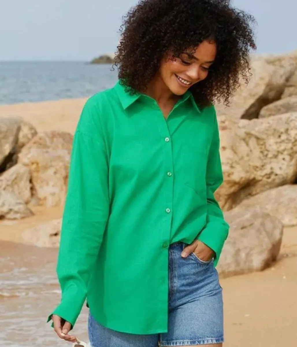 Green Linen Look Shirt