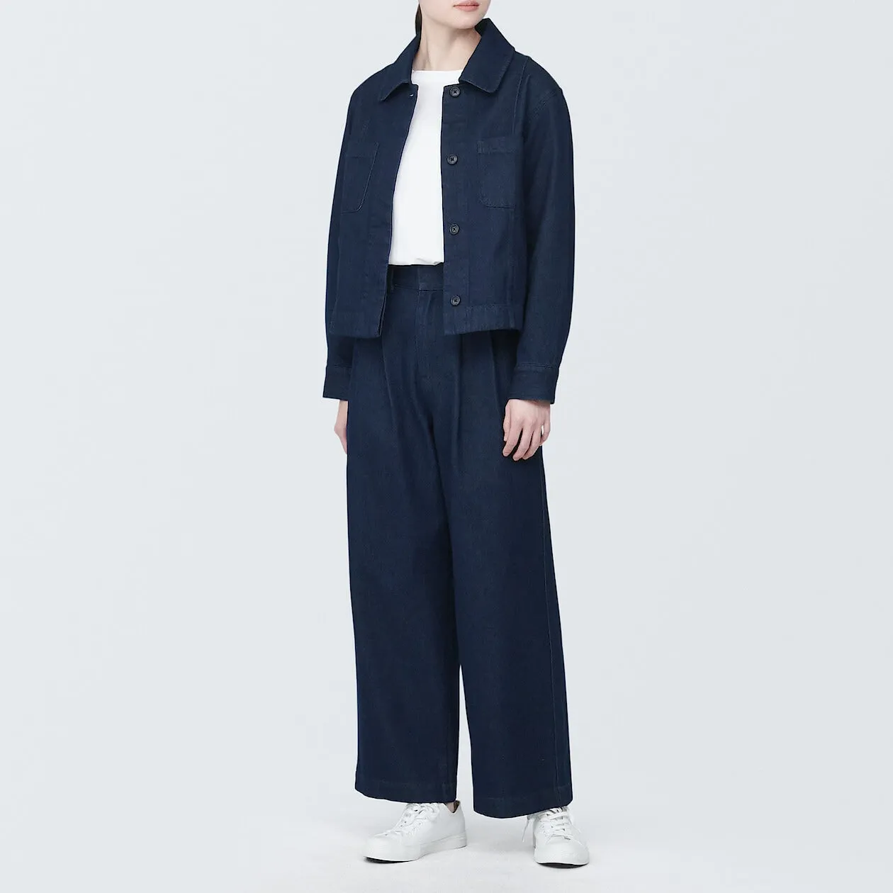 Kapok Blend Denim Pleated Pants