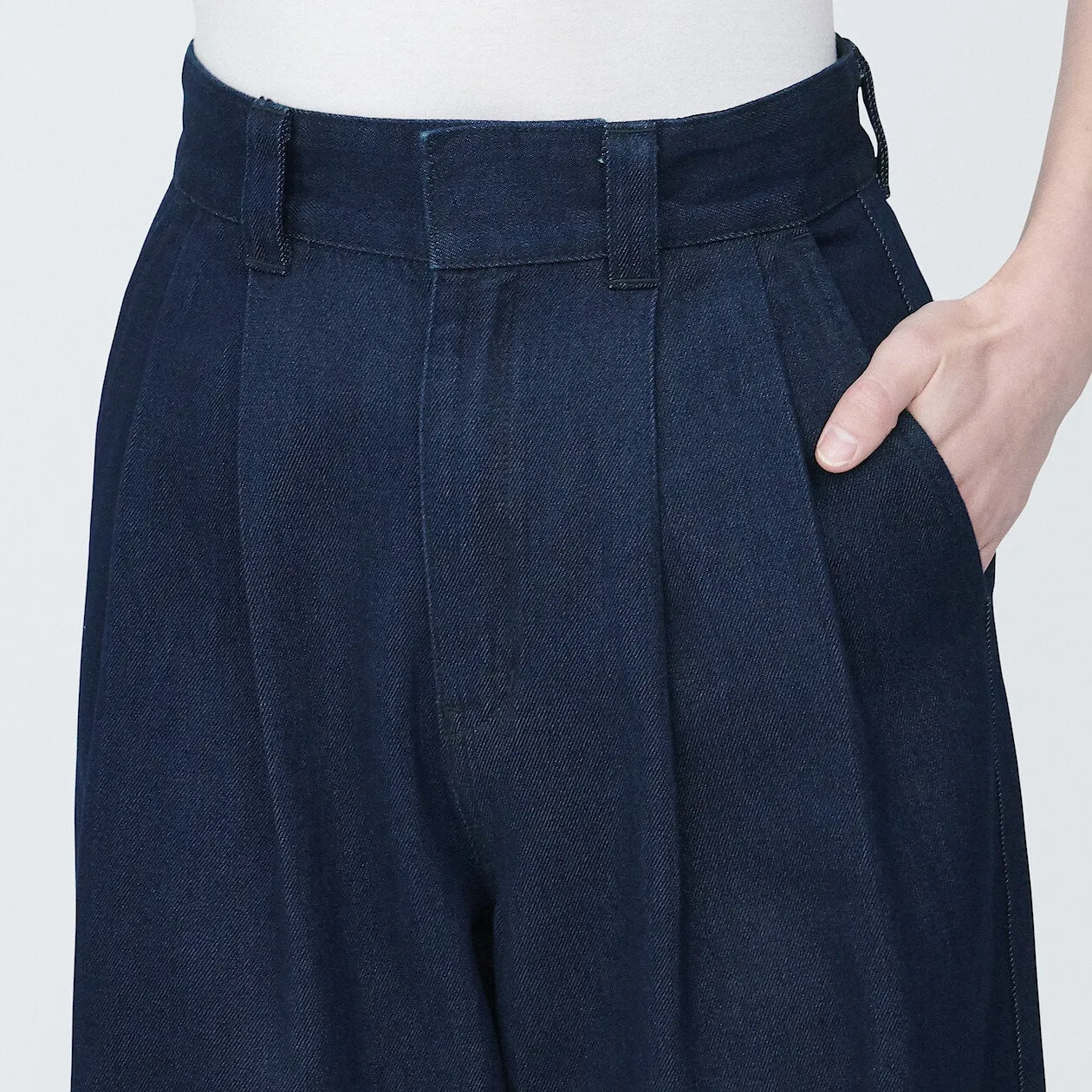 Kapok Blend Denim Pleated Pants