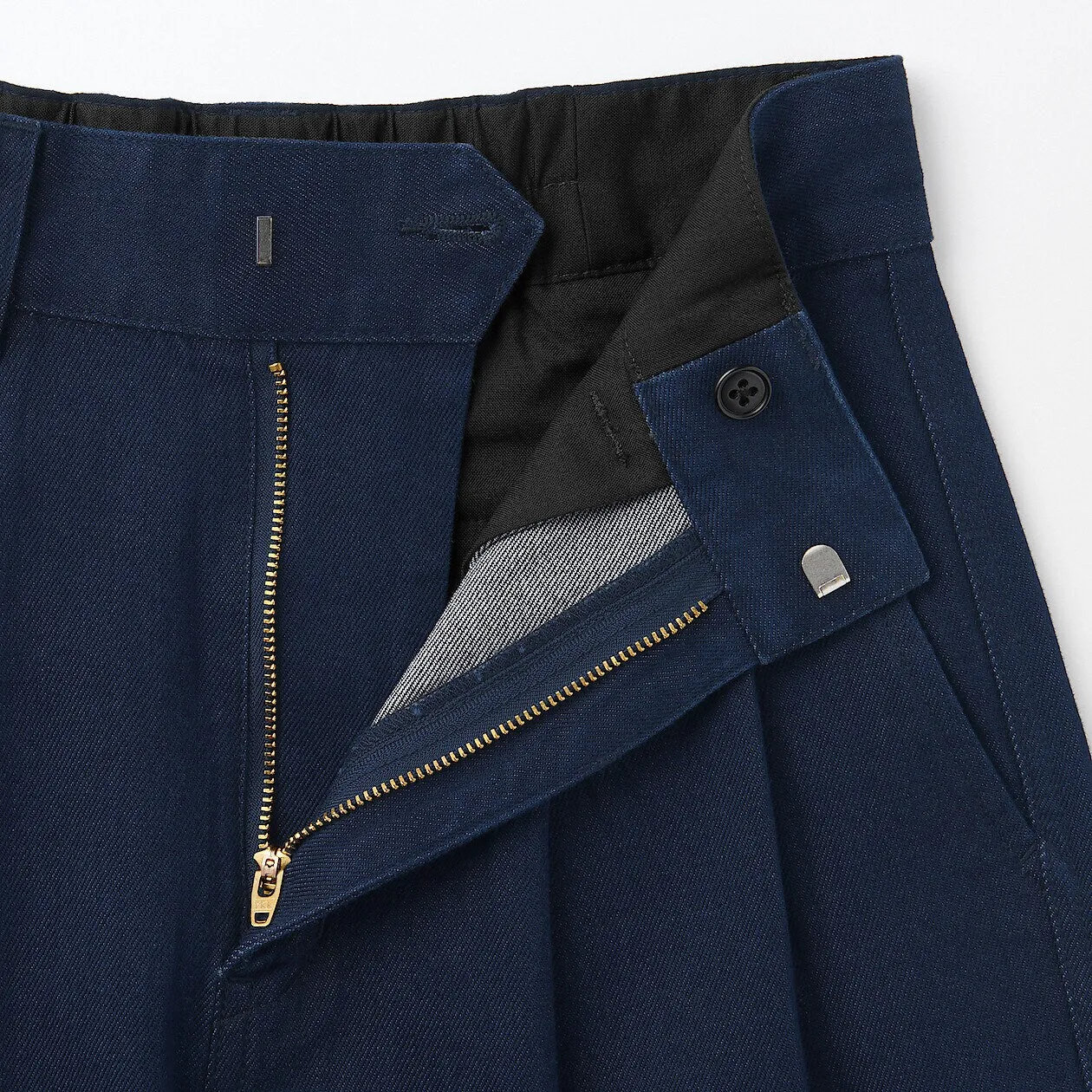 Kapok Blend Denim Pleated Pants