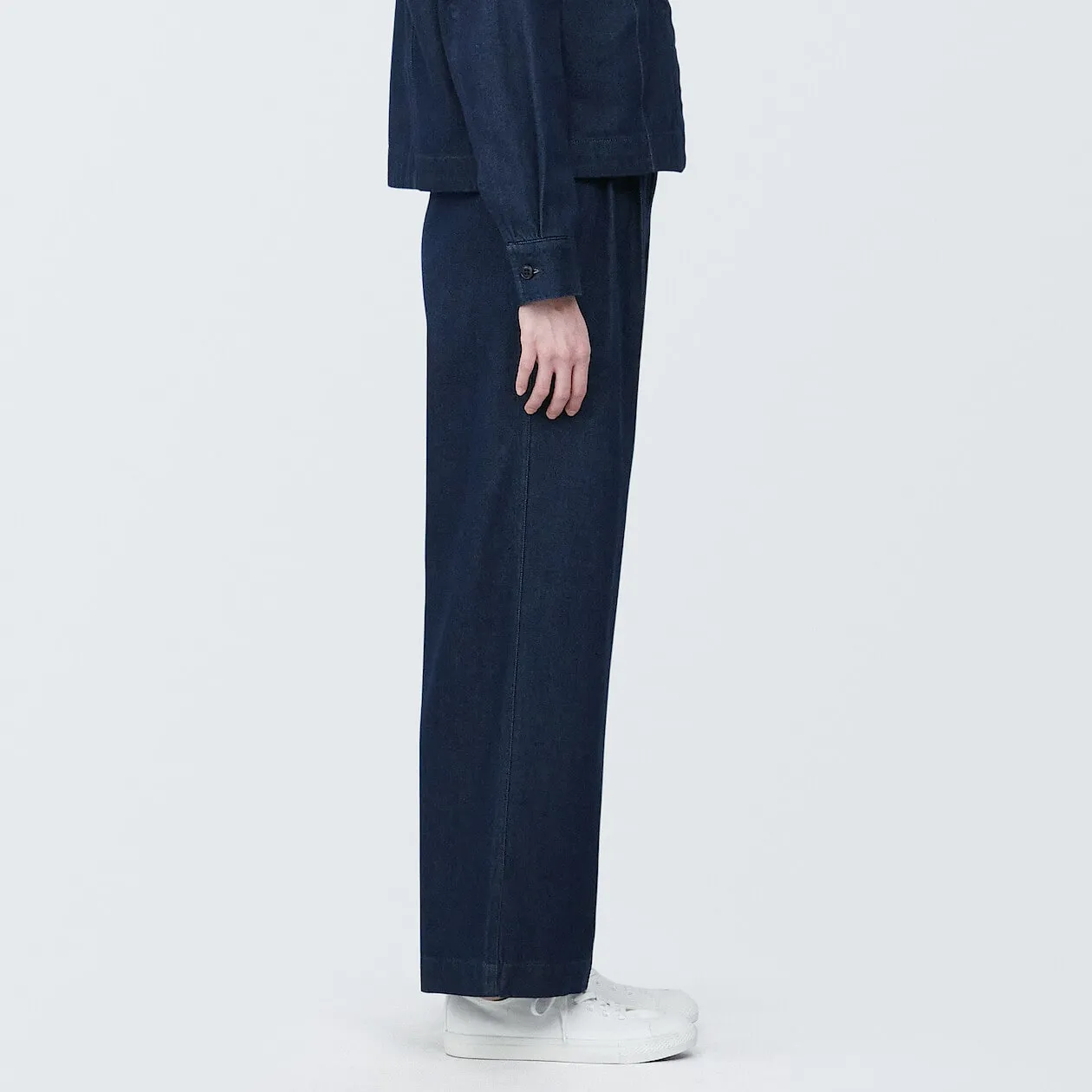 Kapok Blend Denim Pleated Pants