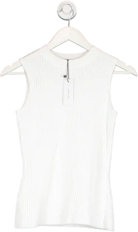 Karen Millen White Viscose Blend Pointelle Knit Racer Top UK XS