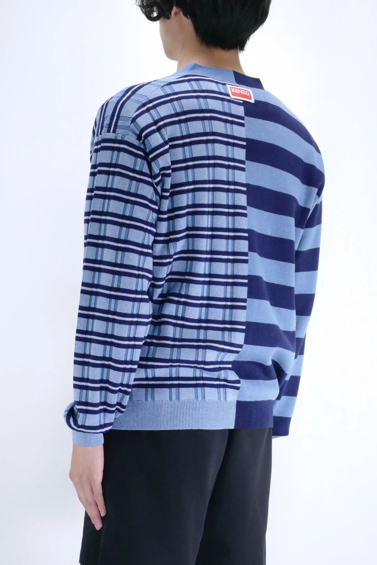 Kenzo Striped Merino Wool Cardigan - Blue