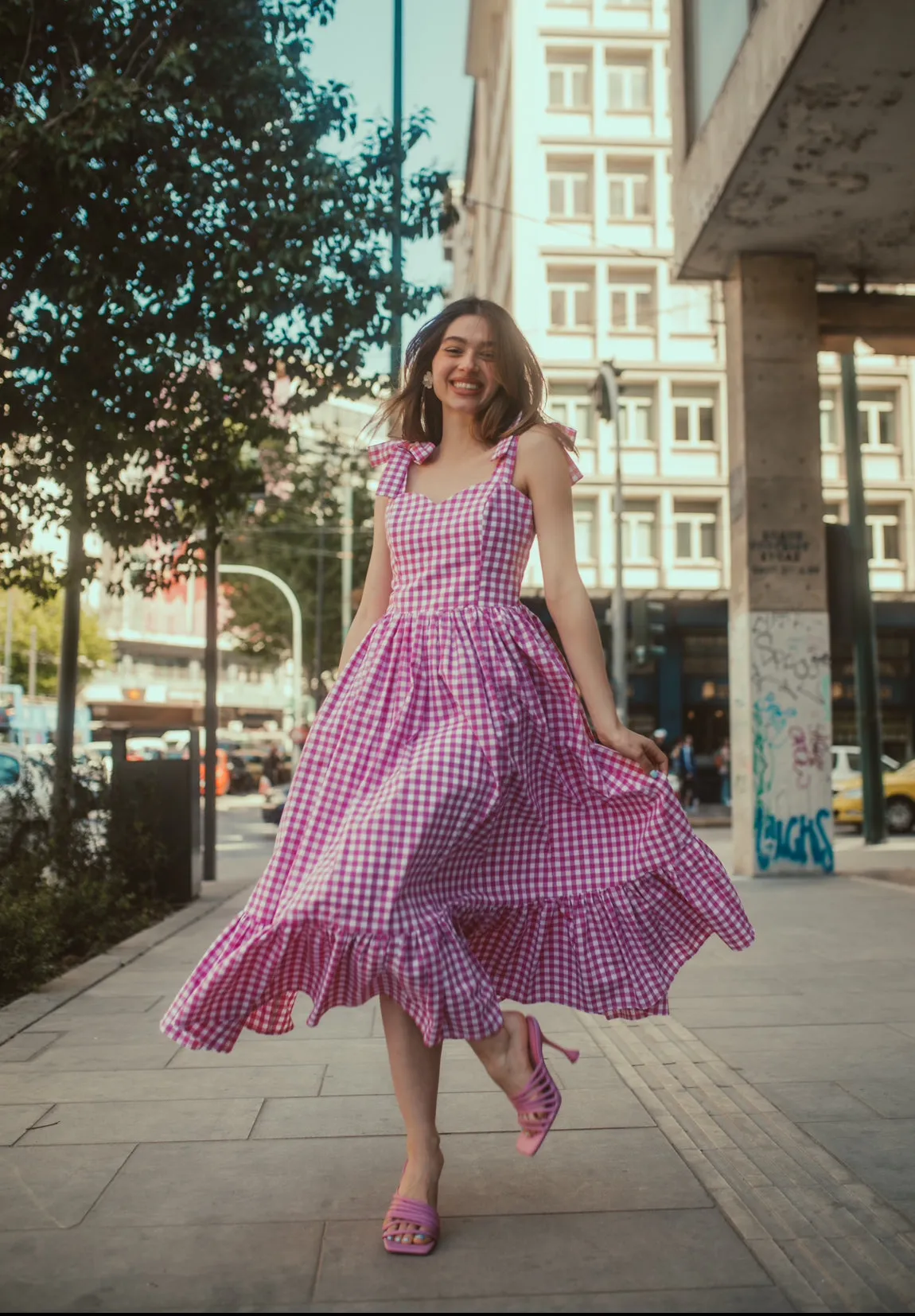 “Lily of the valley” dress in hot pink plaid