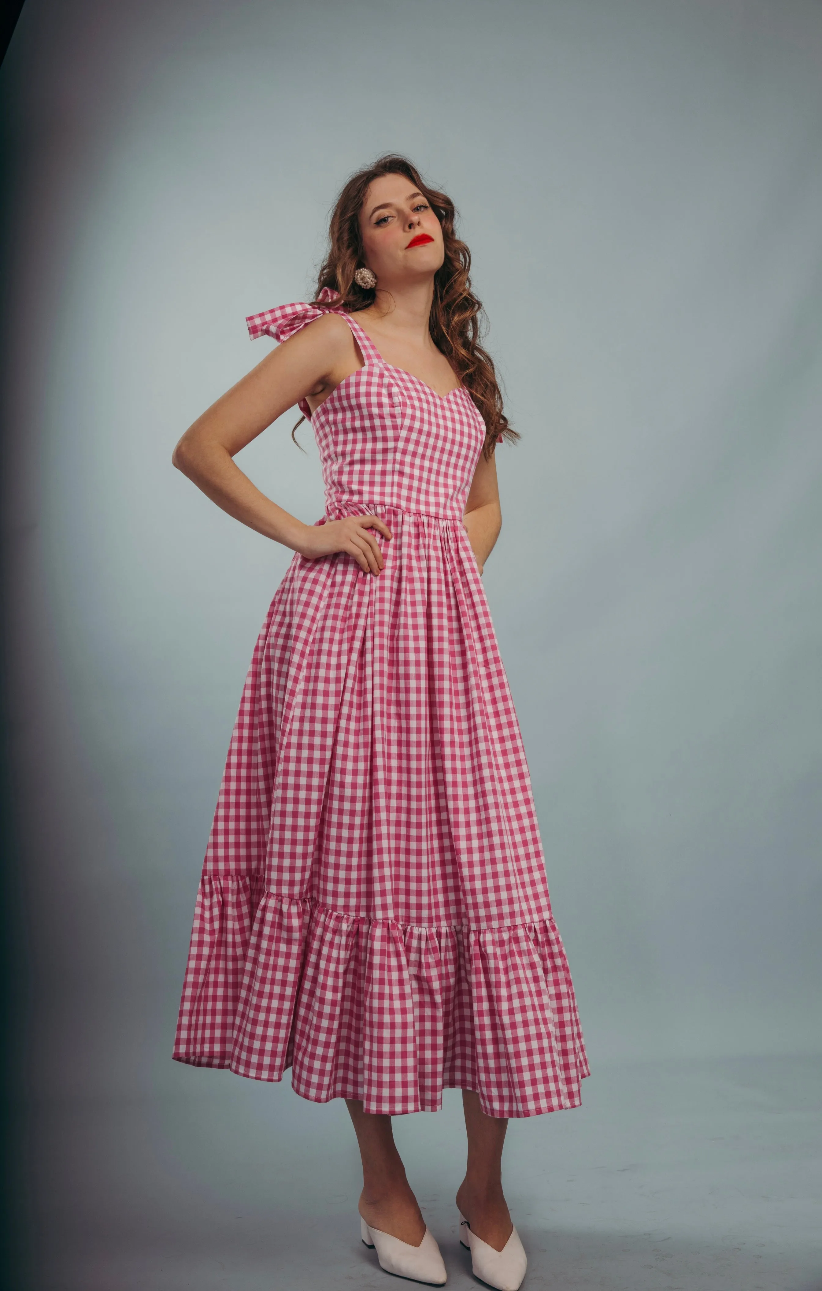 “Lily of the valley” dress in hot pink plaid