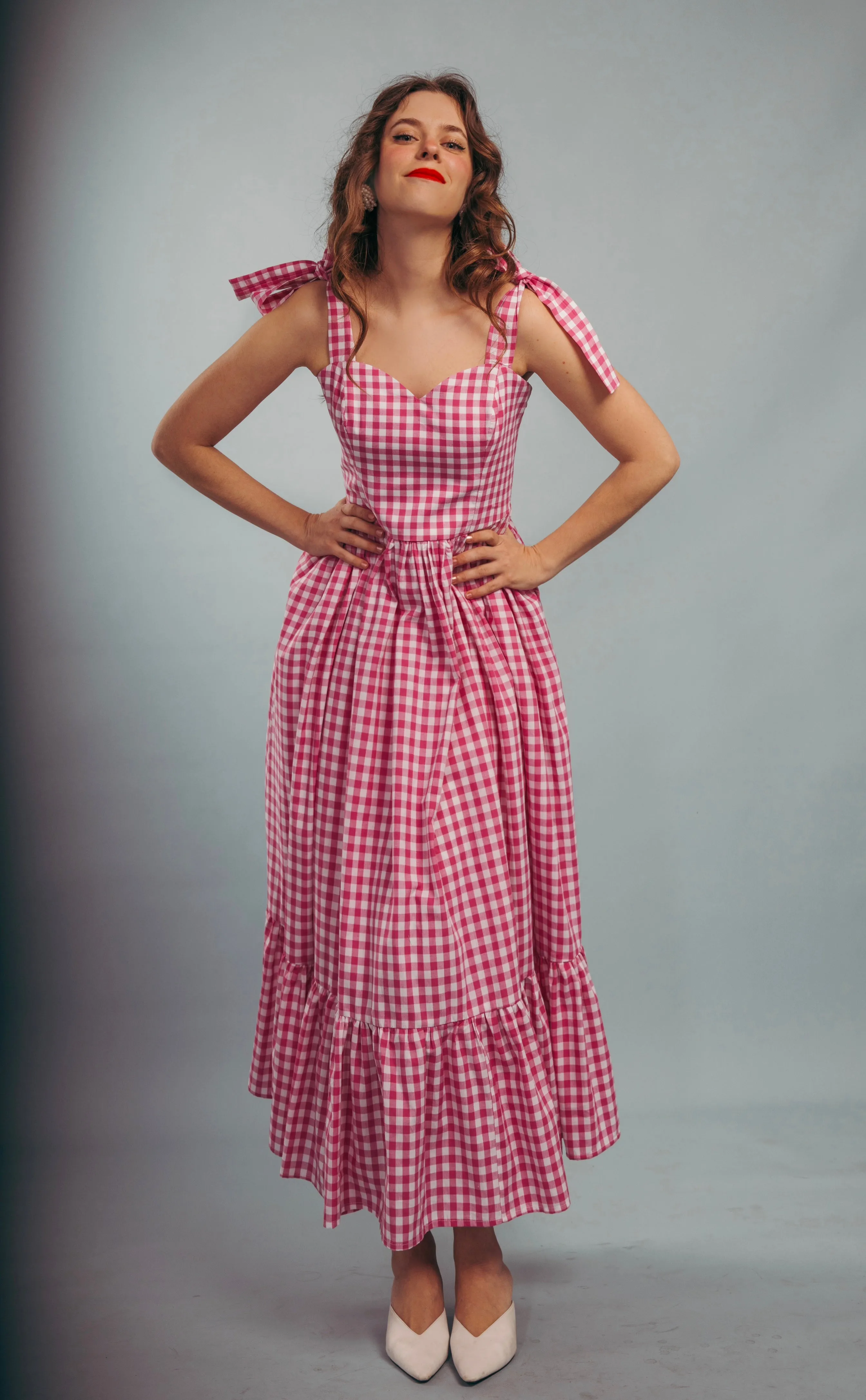 “Lily of the valley” dress in hot pink plaid