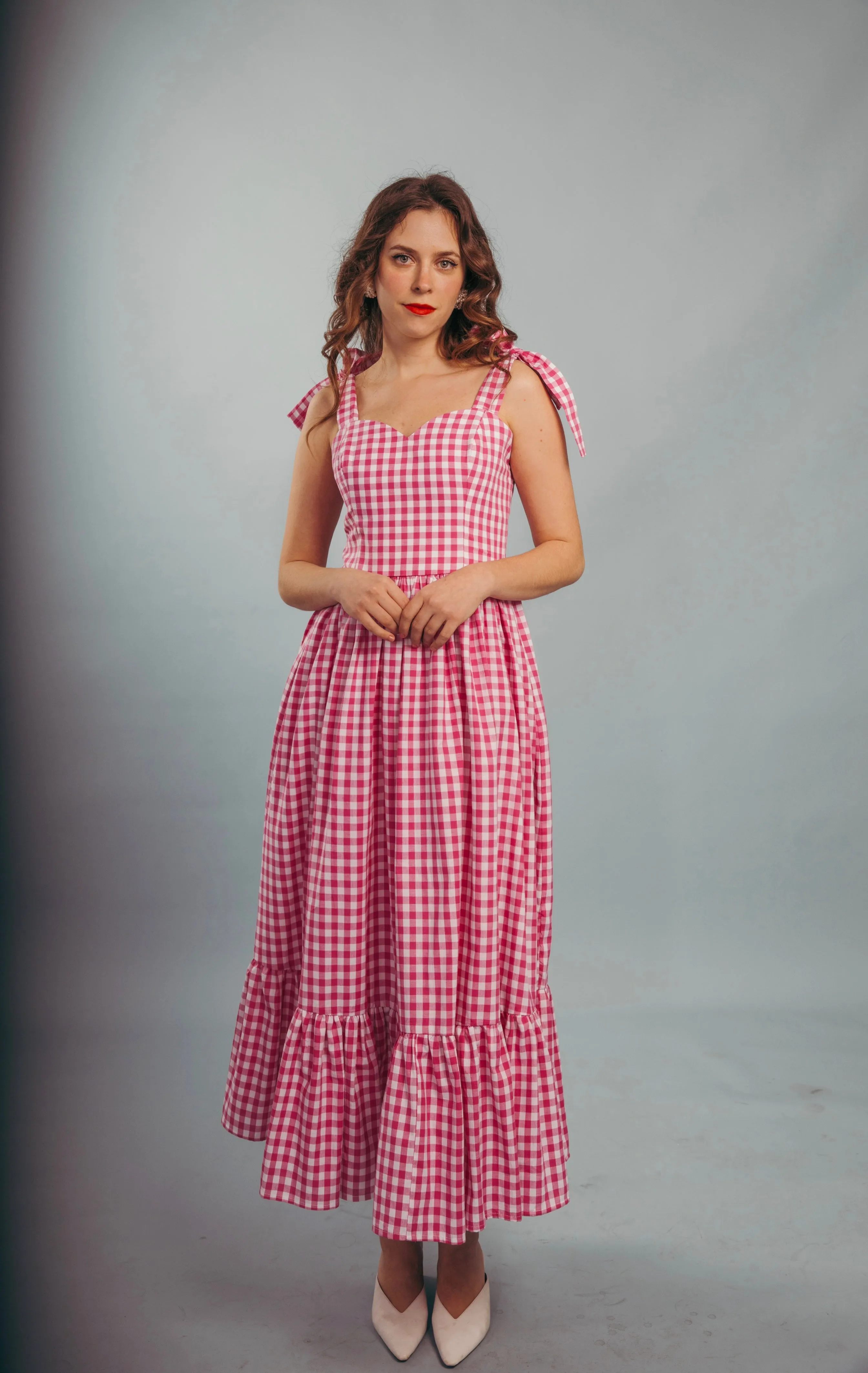 “Lily of the valley” dress in hot pink plaid