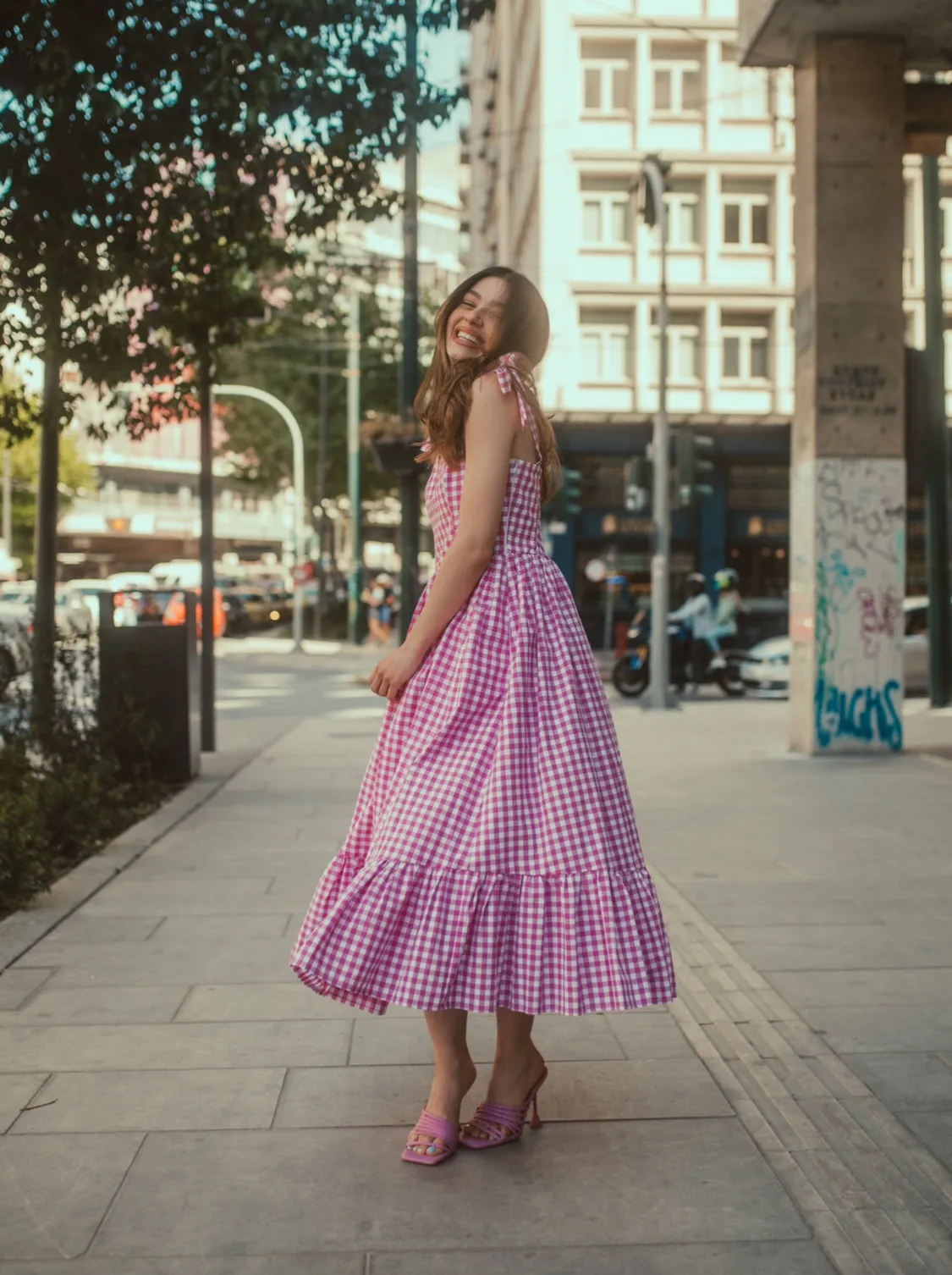 “Lily of the valley” dress in hot pink plaid