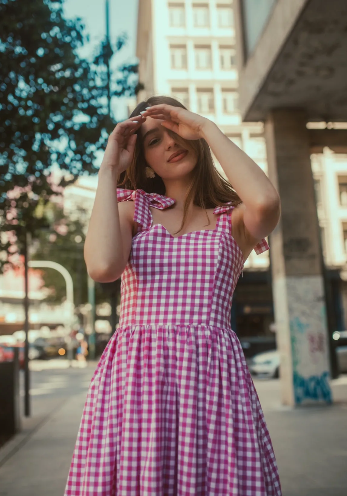 “Lily of the valley” dress in hot pink plaid