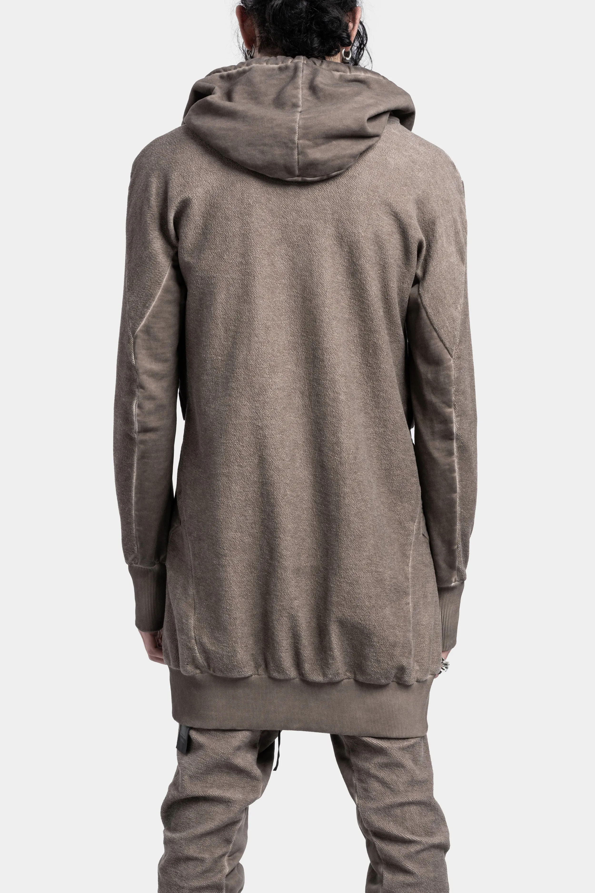 Long hooded sweat parkas, Taupe