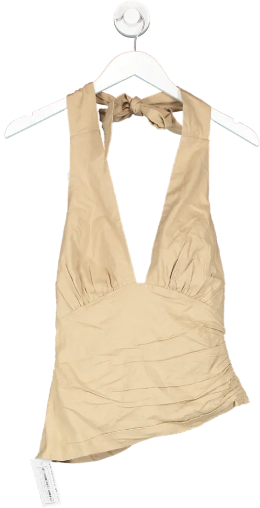 Lovers and Friends Beige Linen Look Halter Top UK XS