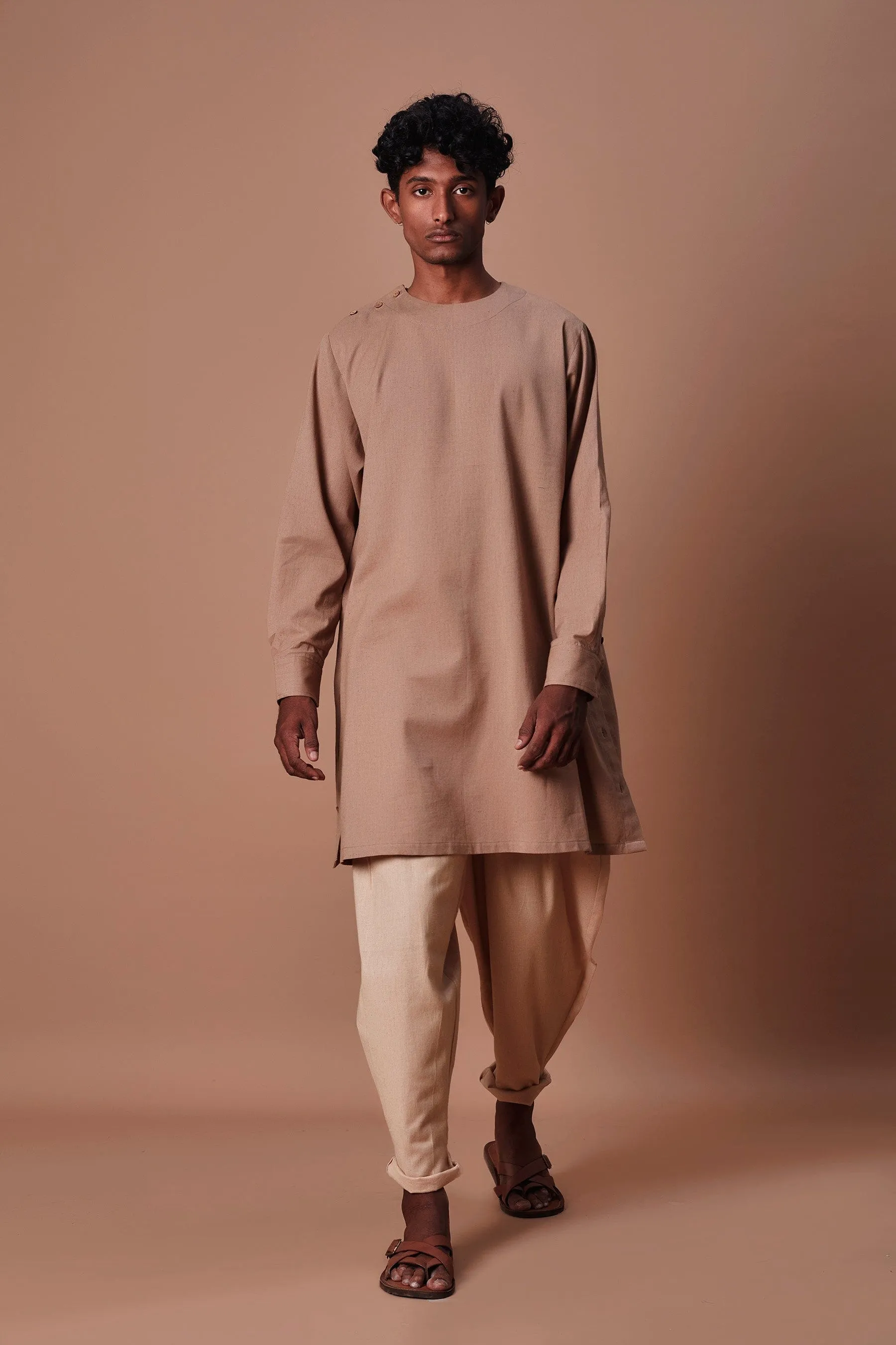 Mati Brown Side Buttoned Kurta & Pant Set (2 PCS)