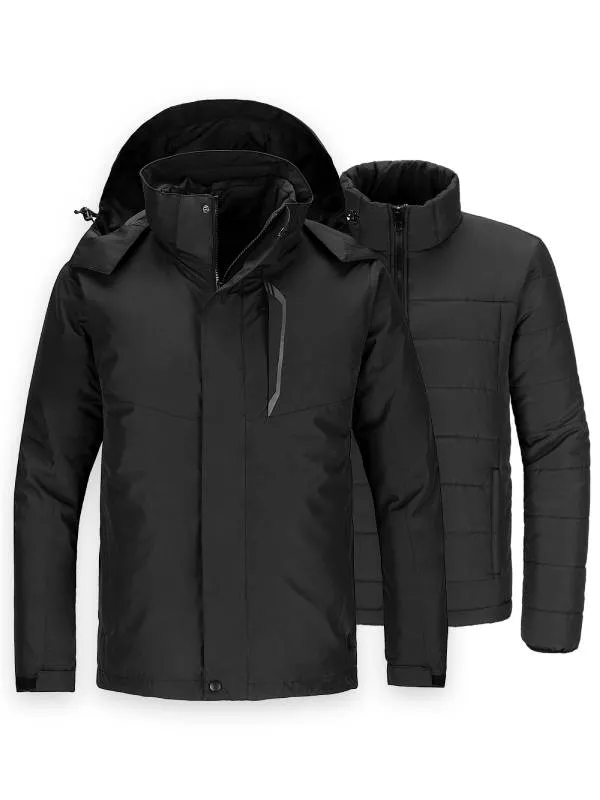 Men's 3-in-1 Fleece Interchange Jacket Waterproof Ski Jacket Winter Alpine V