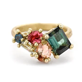 Mixed Tourmaline Asymmetric Ring