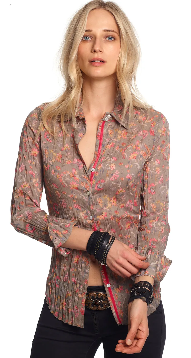 MOROCCAN FLORAL TAUPE BUTTON DOWN SHIRT