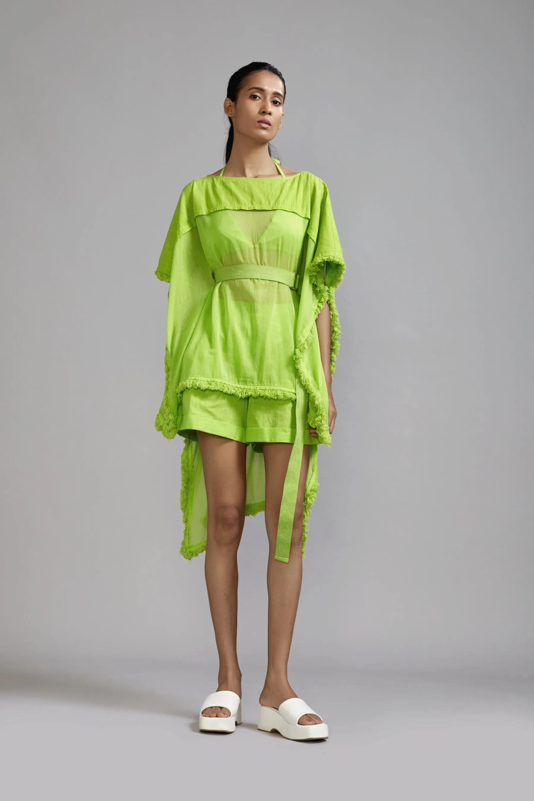 Neon Green Fringed Kaftan