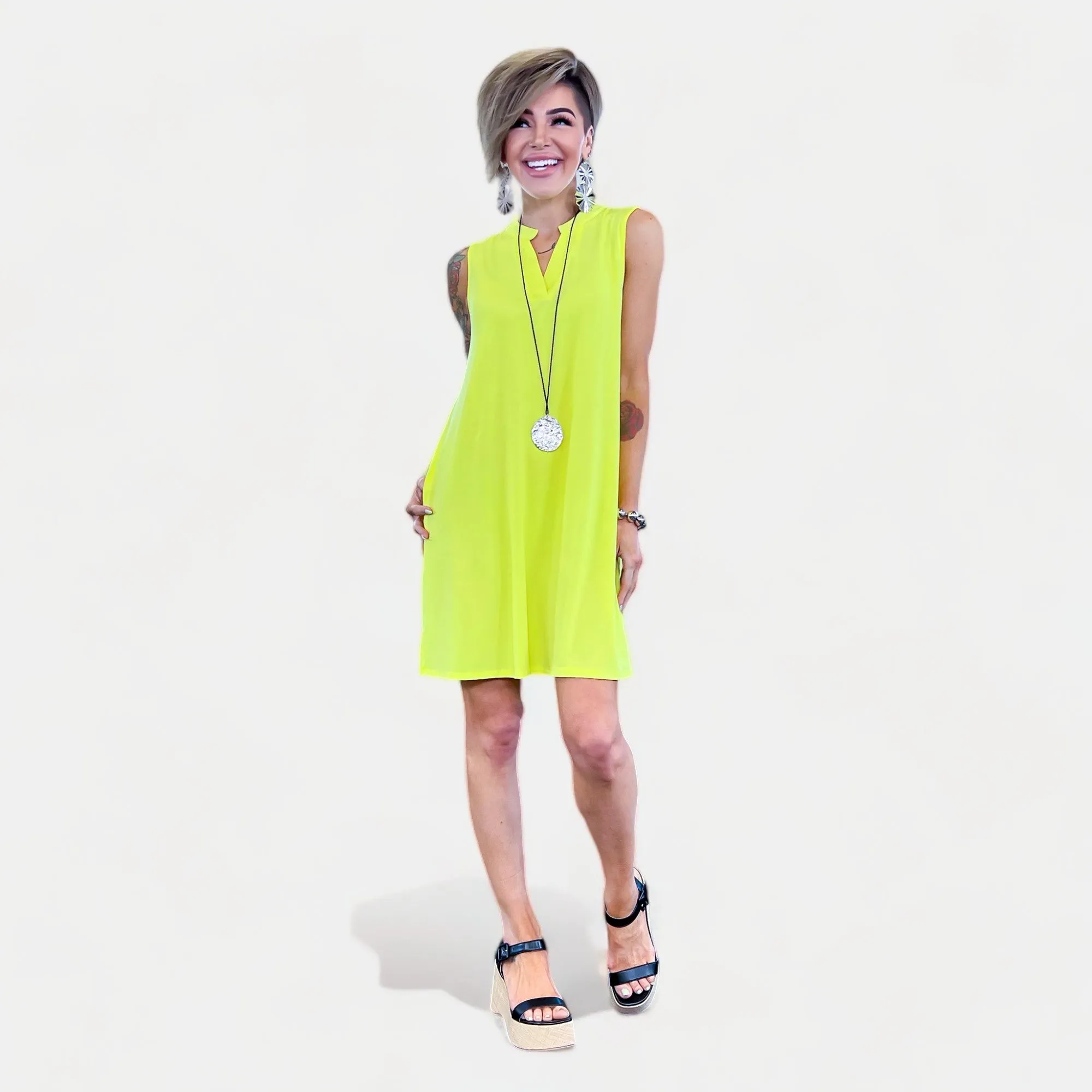 Neon Yellow Lizzy Tank Dress [NO RETURNS]