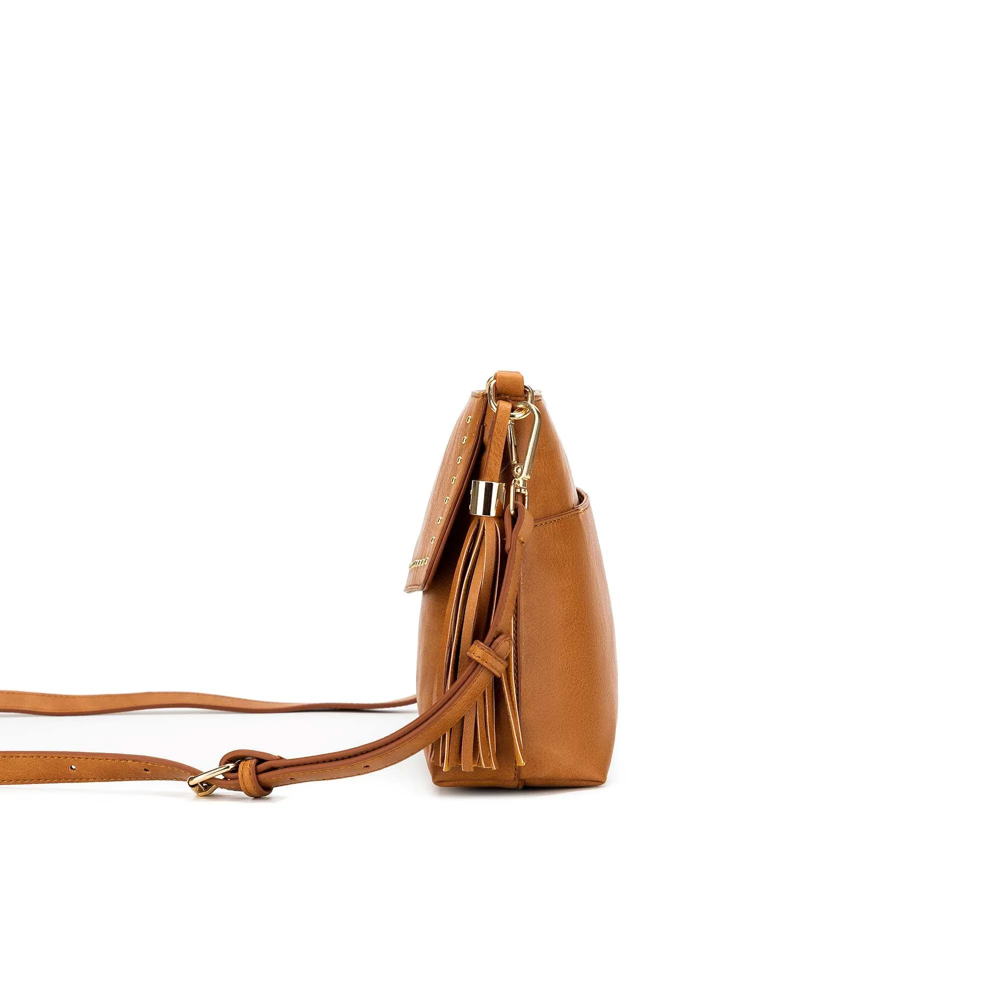 Nevada  Studded  Tan Crossbody Bag