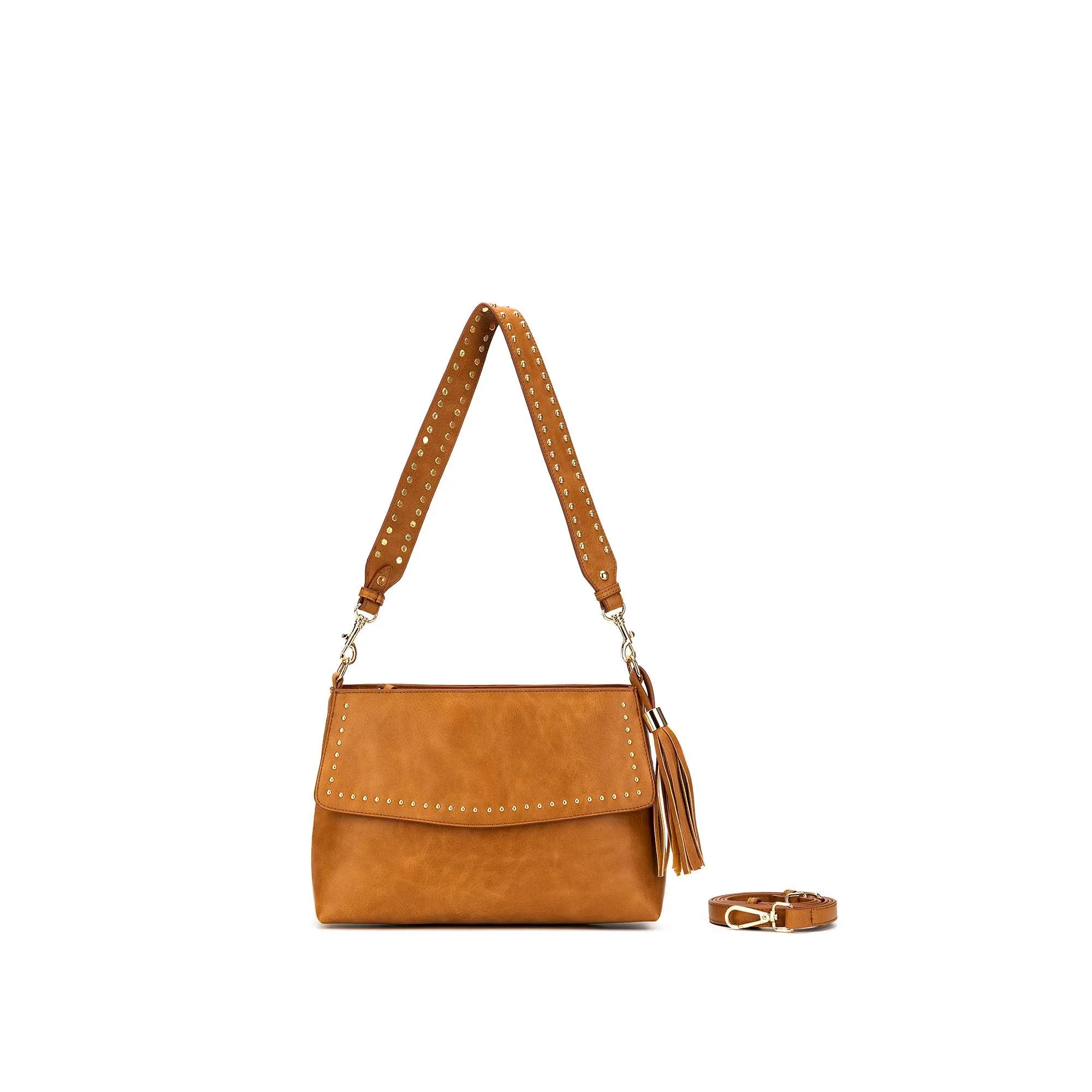 Nevada  Studded  Tan Crossbody Bag