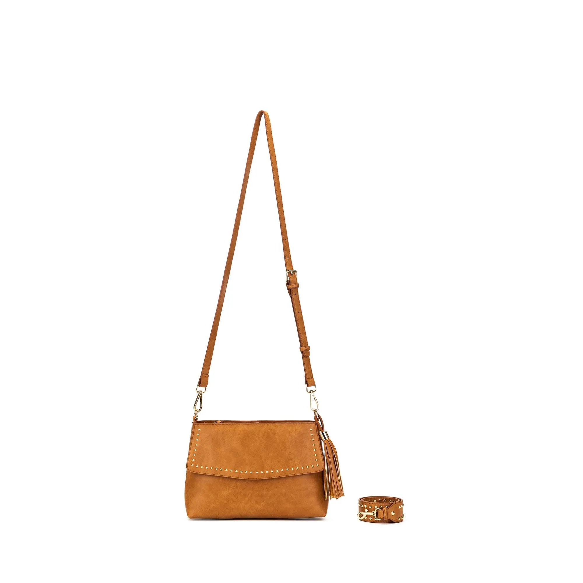 Nevada  Studded  Tan Crossbody Bag