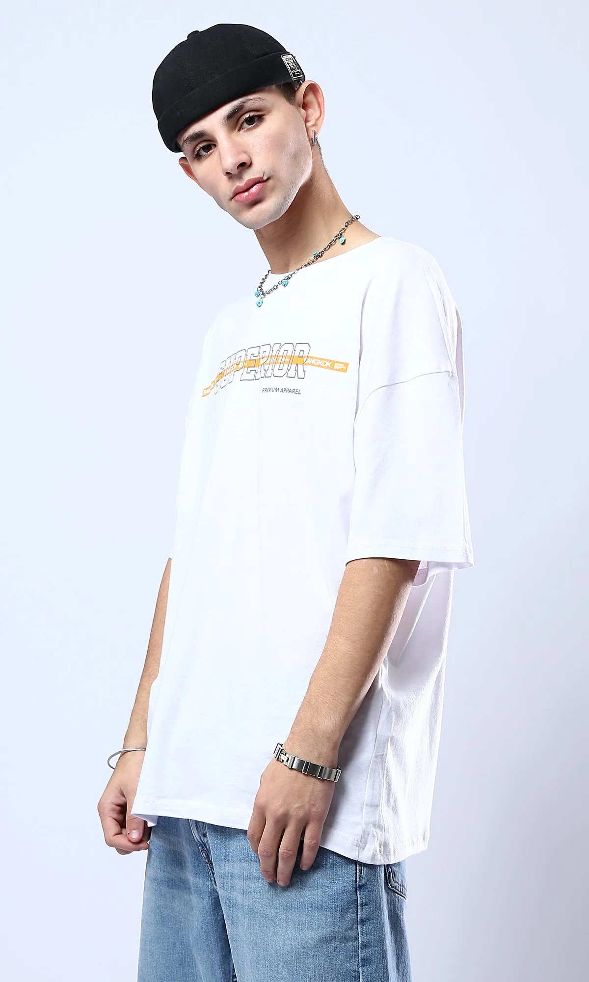 O178410 Superior Elbow-Sleeves Relaxed Tee - White