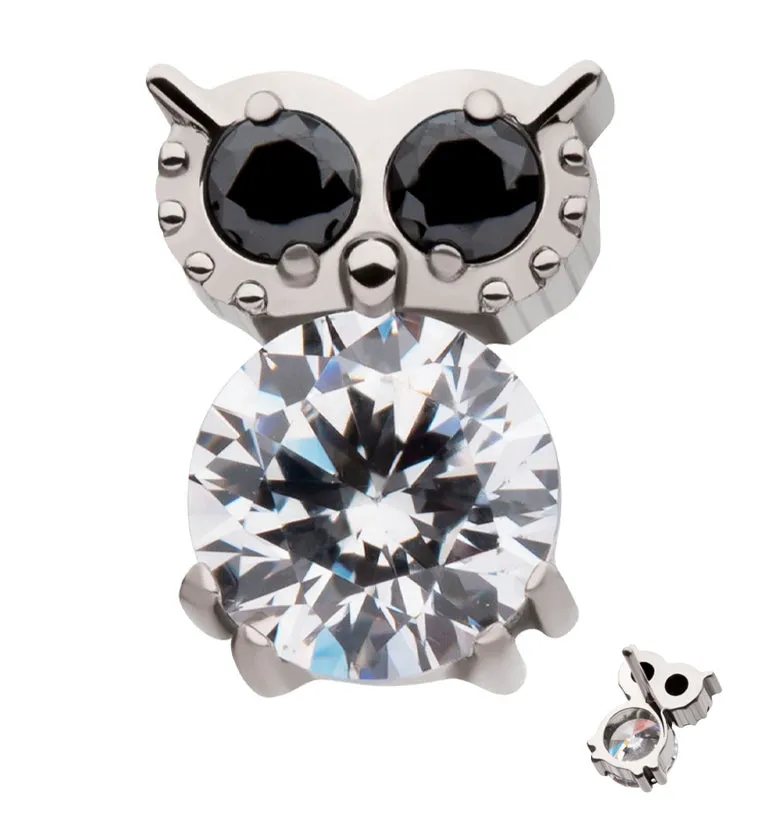 Owl Black and Clear CZ Titanium Threadless Top