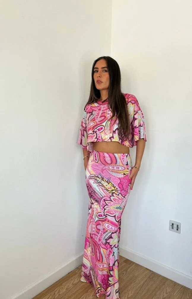 Paisley Crop Top and Maxi Set