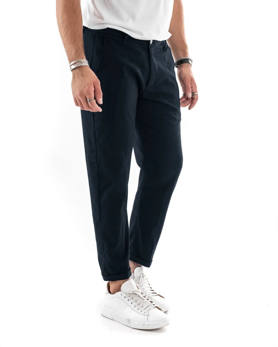 Pantaloni Uomo Tasca America Lungo Classico Casual Tinta Unita Blu GIOSAL-P5905A