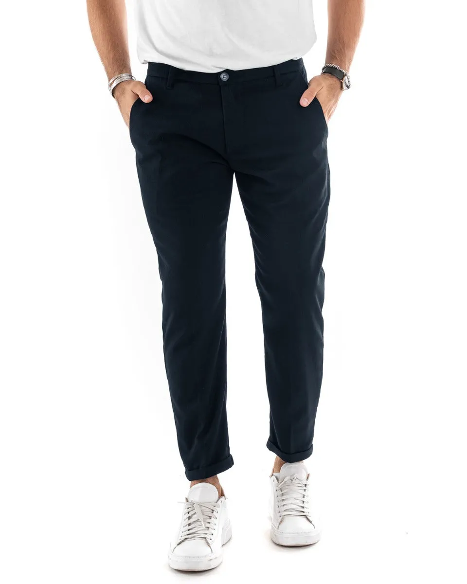 Pantaloni Uomo Tasca America Lungo Classico Casual Tinta Unita Blu GIOSAL-P5905A