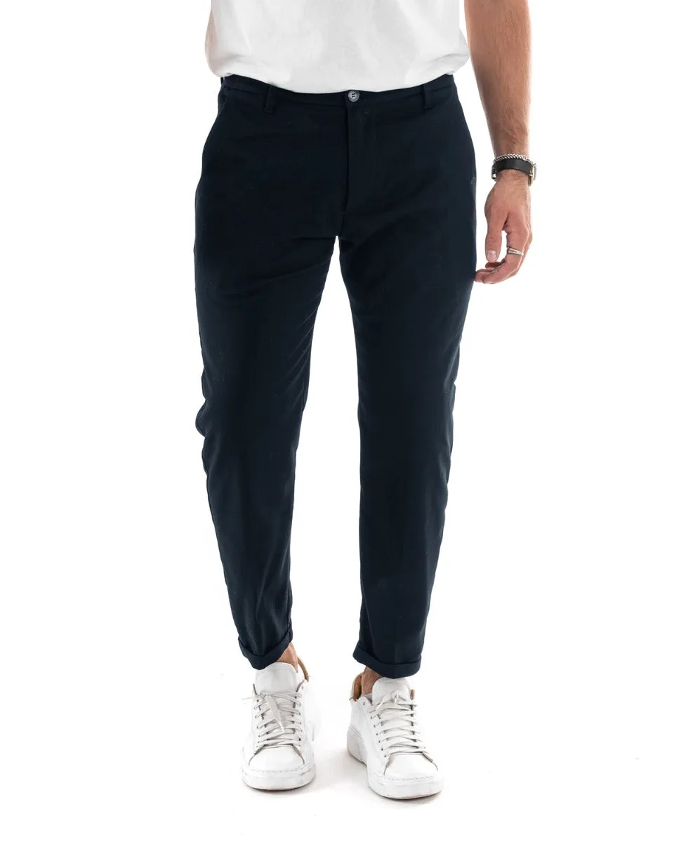 Pantaloni Uomo Tasca America Lungo Classico Casual Tinta Unita Blu GIOSAL-P5905A