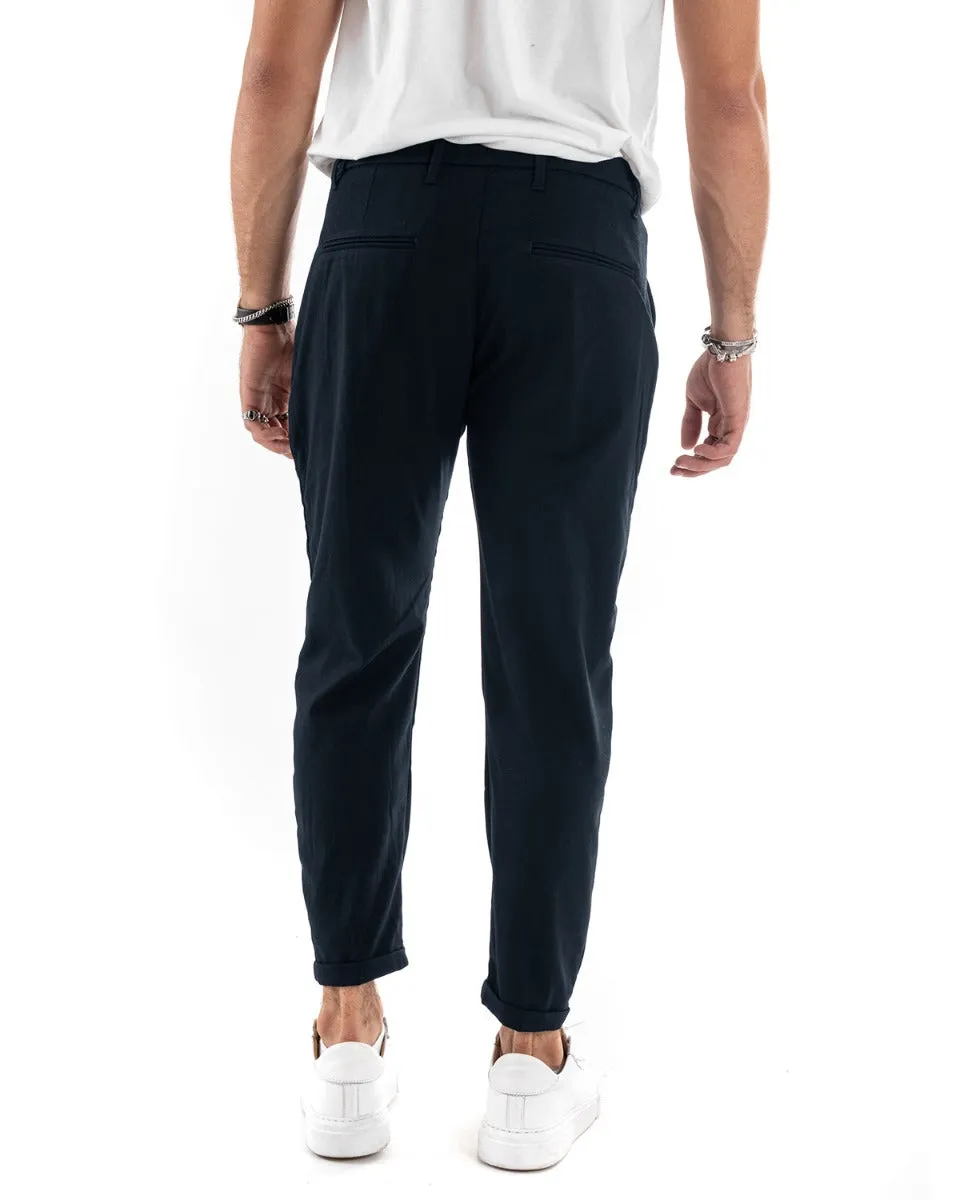 Pantaloni Uomo Tasca America Lungo Classico Casual Tinta Unita Blu GIOSAL-P5905A