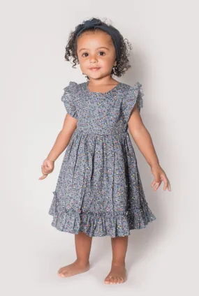 Popatu Baby Girls Blue Floral Pinafore Dress