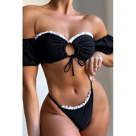 Ruffle Trim Bikini Set- Top