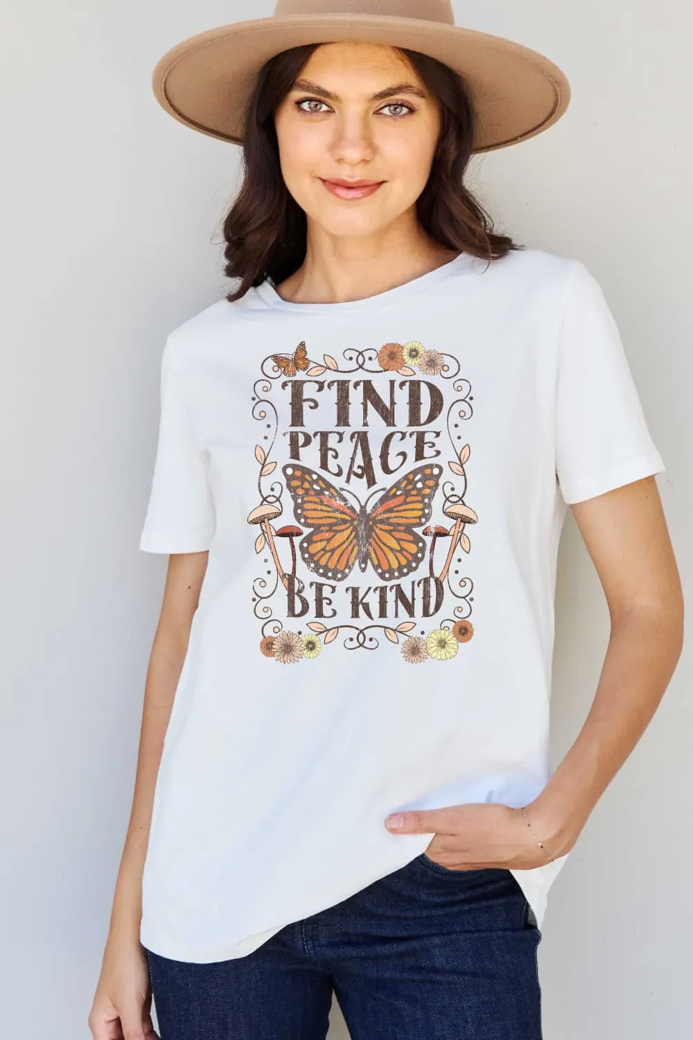 Simply Love Full Size FIND PEACE BE KIND Graphic Cotton T-Shirt