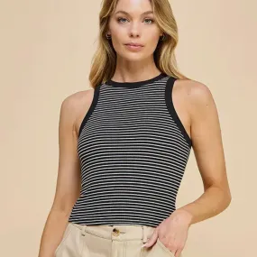 Stripe Ribbed Crop Tank - Black/White