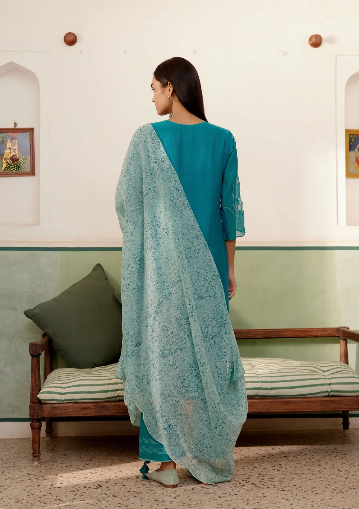 Teal Applique Kurta Set