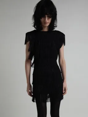 Vintage 1960s Black Short Fringe Dress